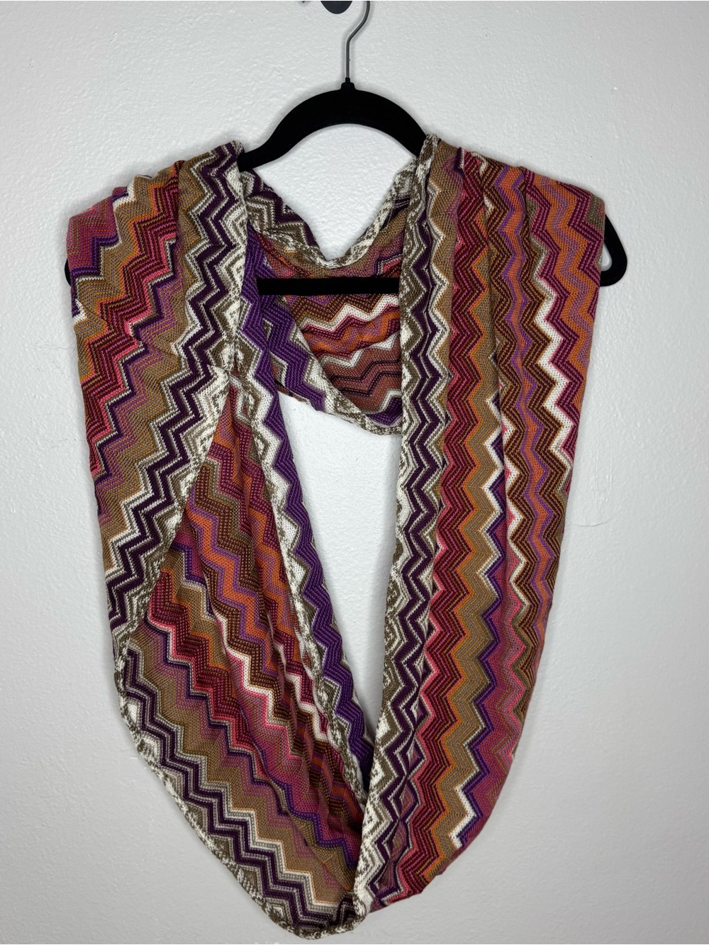 Missoni Multicolor Zigzag Infinity Scarf 100% Wool Made in Italy
